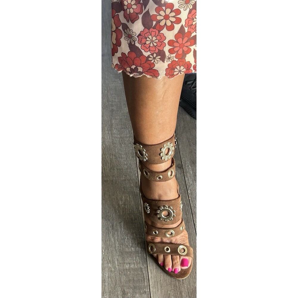 Blumarine Made In Italy Brown Suede Strappy Heels with Metal Studs US 7.5 / 37.5 - Picture 2 of 13